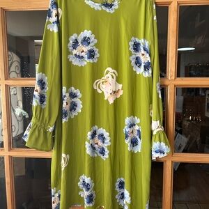 LOFT Green Floral Long Sleeve Dress